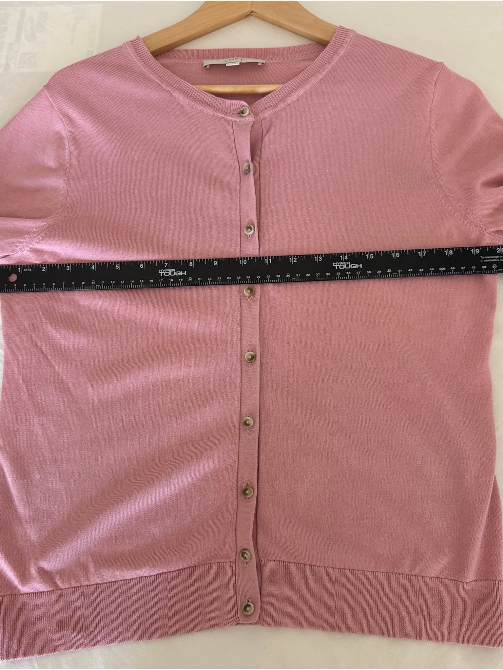 LOFT Pink Crewneck Button-Front Cardigan - Picture 4 of 6